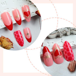 Uñas postizas de San Valentín, diseño de fresa, tendencia de uñas de guepardo, 24 unidades, efecto ombré brillante, estilo Y2K, color rosa, diseño de almendra, con caja. - Product Image 2