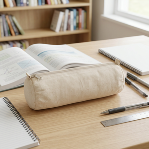Canvas Zippered Pencil <b>Case</b> Medium Size Simple Style Portable School Bag Manufacturer Zippered Cotton Canvas Round <b>Cases</b> - Product Image 1