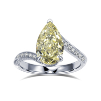 Bague de fiançailles de luxe en or 18 carats avec halo, diamant de 2,5 carats VS1 taille poire, certificat IGI, diamant jaune cultivé en laboratoire pour femme