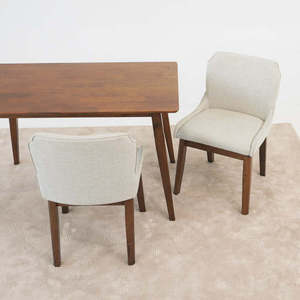 Modern Ellis Dining Chair <b>Set</b> of 2 - Beige <b>Linen</b> for Dining Room, Kitchen, Restaurant with Solid Wood Legs - Product Image 2