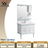 Meuble-lavabo de salle de bain en PVC de style européen, blanc avec bordure verte, personnalisable, pour hôtel, appartement, villa