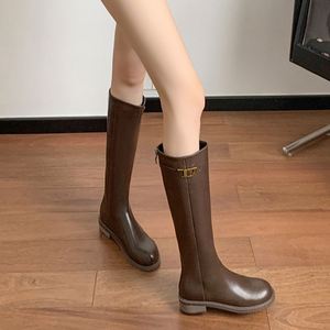 Women's Winter Boot Shoes Chunky Heeled Belt Buckle Knight Boot with Thick Sole High Heels Long Knee-High Boot Height Increasing - Product Image 2
