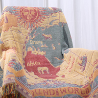 Jeté vintage en jacquard avec pompons, motifs unis et rayés, tapisserie suspendue joyeuse pour canapé, thème marin
