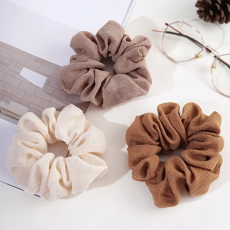 Customized Size Wholesale Women Ladies Girls Hair Accessories Solid Color 100% Pure Linen Scrunchies