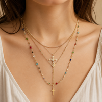 Collier pendentif croix gothique, collier ras du cou à franges multicouches pour femmes, style grunge audacieux