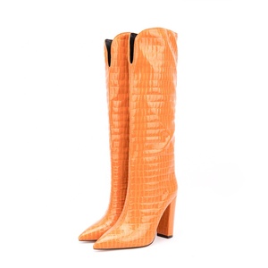 Open Knee Shaft Chunky Heel <b>Boots</b> Pointy Toe Stone Print Shoes 2022 Autumn Winter <b>Slip</b>-<b>on</b> Warm <b>Boots</b> for Lady Size 47 - Product Image 2