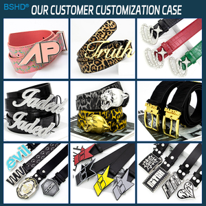 Cintura in Pelle PU Nera con Stampa Coccodrillo e Fibbia in Metallo Placcato Argento con Logo 3D Personalizzato e Strass Lucidi - Product Image 2