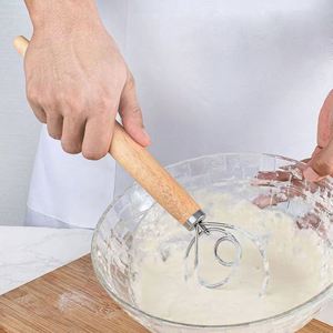 Dough Whisk Stainless Steel Dutch Style Bread Dough Hand Mixer Long Wooden Handle Kitchen <b>Baking</b> Tools for Bread and Pastry - Product Image 3