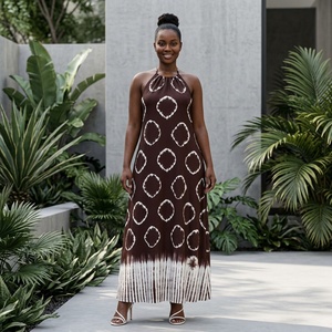 Nuovo Abito Casual Primaverile 2026 Stile Europeo e Americano, Gonna Lunga Larga Stampata con Colletto e Schiena Scoperta per Donne Africane Taglie Forti in Poliestere - Product Image 2