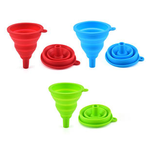 Embudo plegable de silicona rojo, azul y verde, embudos de cocina plegables de boca ancha para cocinar y hornear con asa. - Product Image 2