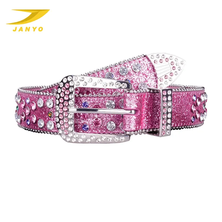 New high quality designer handmade fashion luxury pink diamonds pin buckles ladies belts