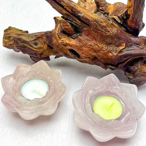 Vendita calda naturale di pietre preziose prodotto di cristallo curativo artigianale quarzo rosa candelabro di loto per la decorazione domestica - Product Image 2