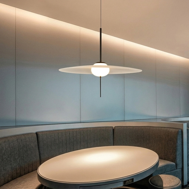 Minimalist Italian Designer Art Bar Table Modern Nordic Restaurant UFO Chandelier Iron & PMMA/Glass LED Light