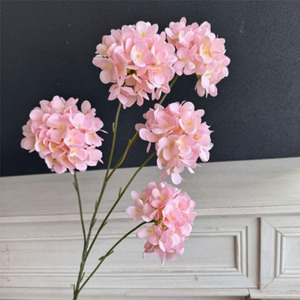 Diseño Popular Seda 80cm Rama larga 5 cabezas Hortensia Flor 11cm Diámetro Hortensia artificial Flor rosa - Product Image 1