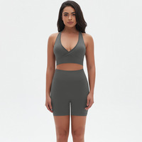 Ensemble de yoga sans couture en tricot très élastique pour femmes grandes tailles, dos en Y, 2 pièces, short de sport pour la course et le fitness