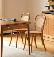Chaise de salle à manger traditionnelle en bois massif avec dossier en rotin, style américain, pour la maison, les restaurants et les hôtels