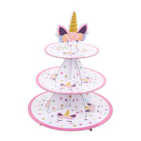 Support à gâteau licorne à 2 niveaux de style européen, en papier, résistant au four, pour mariage, anniversaire, fournitures et décorations de fête