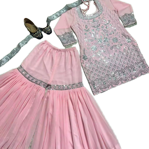 El último traje Sharara DE TRABAJO bordado de Georgette de imitación pesado de diseñador por FabZone - Product Image 1