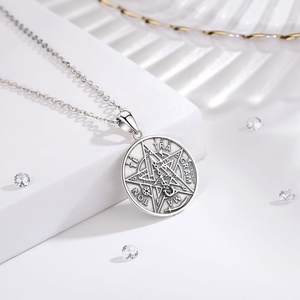 Collier pendentif étoile tétragramme pentagramme en argent sterling 925 tendance vintage pour homme, fiançailles, mariage - Product Image 2