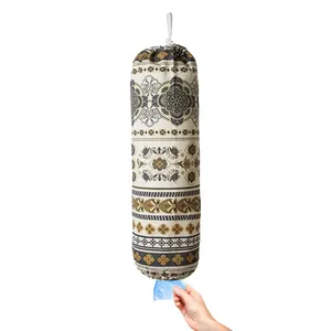 Boho Style Drawstring Hanging Plastic Bag Holder Low MOQ Fabric Grocery Bags Holder For Plastic Bags Wall Mount Kitchen Storage