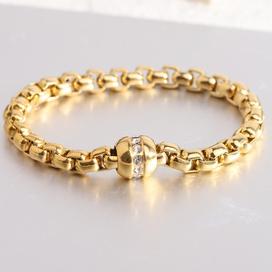 European American Fashion Stainless Steel <b>Bracelet</b> 7MM Square <b>Bead</b> Diamond Encrusted <b>Gold</b> Silver Women Gift Jewelry - Product Image 2
