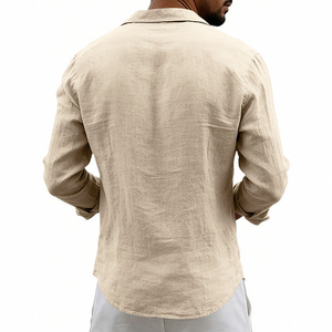 <span class=keywords><strong>Camisa</strong></span> de <span class=keywords><strong>Lino</strong></span> 145Gsm 50S <span class=keywords><strong>para</strong></span> <span class=keywords><strong>Hombre</strong></span>, Manga Larga, Cuello Solapa, Lavada, Arrugada, Casual, <span class=keywords><strong>para</strong></span> las Cuatro Estaciones - Product Image 5