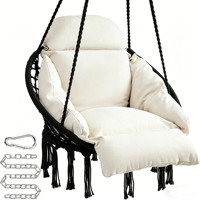 Fauteuil suspendu en macramé bohème avec coussin épais et pompons, chaise suspendue d'intérieur et d'extérieur avec crochet, chaîne, pour patio