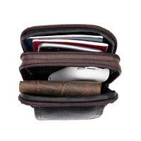 Sac à bandoulière pour téléphone portable en cuir de vache véritable pour homme, simple, couche supérieure avec fermeture à glissière, nouveau design de sac banane