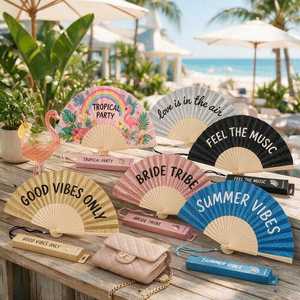 QM Hot Selling Eco-Friendly Folk Art Glitter Wooden Hand Fan with Rope Custom Design for Parties and <b>Gifts</b> - Product Image 3