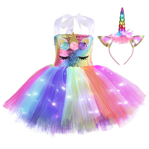 Robe de princesse de haute qualité MS, jupe courte, vêtements pour filles, licorne, vêtements à LED - Product Image 1