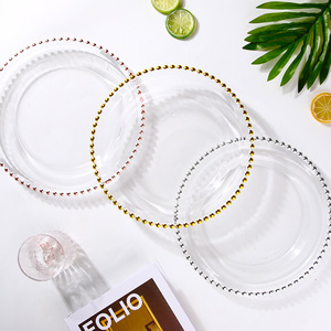 Vente en gros d'assiettes en verre perlé avec bordure dorée pour décoration <span class=keywords><strong>de</strong></span> <span class=keywords><strong>table</strong></span> <span class=keywords><strong>de</strong></span> mariage 7 8 9 10 11 12 assiettes <span class=keywords><strong>vaisselle</strong></span> - Product Image 4