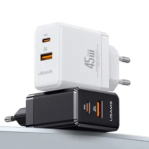 USAMS Best Selling Carregador 45W GaN Type-c Charger Quick Charge QC Wall PD Charger 2 Ports Universal Wall Charger