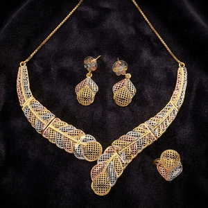 Wholesale Multi Tone Filled Turkey <b>Necklaces</b>, Fashion Jewelry, Modern 3 Tone Plated Short <b>Necklaces</b>, Brass Tri Color Jewelry Set - Product Image 1