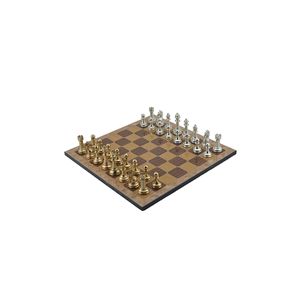 Set/Set di scacchi in metallo Gifthome; Grande, classica, pietra lucida e scacchiera con motivo rustico in noce