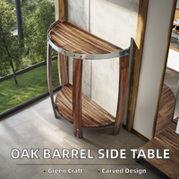 Table basse moderne en chêne massif, table d'appoint de 23,6 pouces, design baril à vin, faite à la main, portable, écologique, durable, avec rangement
