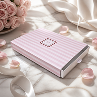 Boîte à tiroir rayée rose avec languette de traction, boîte cadeau en papier crème pour bijoux, papeterie, cosmétiques, emballage