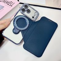 Étui de téléphone en cuir à rabat avec strass pour iPhone 12-18 Pro Max, support magnétique et porte-cartes, coque de protection antichoc