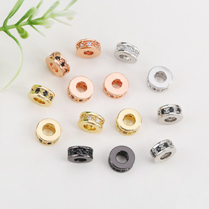Micro Paved Zircon <b>Spacer</b> Beads Round 18K Gold Plated Copper Jewelry Findings For Bracelet Necklace Making Components Wholesale - Product Image 4