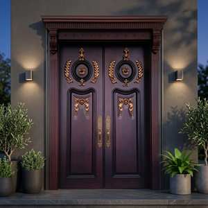 GA-01F Thick 50mm Contemporary Craving <b>Circle</b> Curved Design Customized Solid Wood Manual Exterior Door for Villa Entry - Product Image 1
