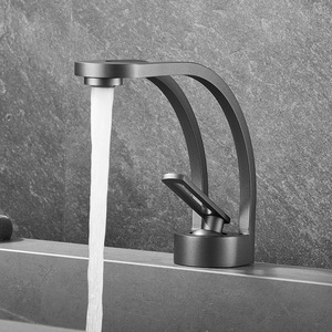 Robinet <span class=keywords><strong>de</strong></span> salle <span class=keywords><strong>de</strong></span> bain monotrou en cuivre d'art créatif moderne pistolet gris tout laiton céramique eau chaude froide toilette lavabo robinet creux - Product Image 4