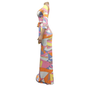 Mujeres Boho Chevron rayas Floral impreso verano 3/4 manga tanque largo Maxi vestido de fiesta moda Chic <span class=keywords><strong>Curvy</strong></span> <span class=keywords><strong>trajes</strong></span> elegantes - Product Image 5