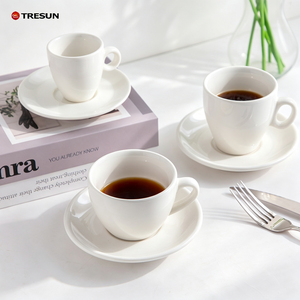 Juego de Taza y Platillo de Cerámica para Espresso, Color Blanco, con Logotipo Personalizado, para Cafetería, para Té de la Tarde, 80 ml, Apto para Lavavajillas - Product Image 6