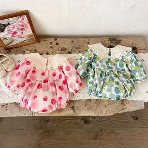 Mono de Algodón Puro con Estampado Floral y Cuello de Encaje para Bebés Niñas, Primavera-Otoño 2026, Estilo Informal y Holgado - Product Image 2