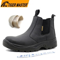 Bottes de sécurité pour hommes sans lacets, sans métal, avec embout composite, anti-perforation, en cuir noir, semelle PU résistante à l'huile et antidérapante