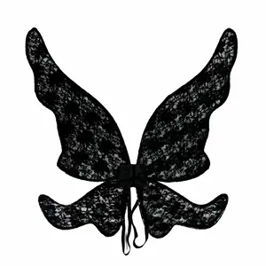 Perlengkapan Pesta Kustom Pabrik Ukuran Dewasa untuk Wanita Seksi Valentine Halloween Kain Cosplay Polyester Mesh Bordir Renda Sayap