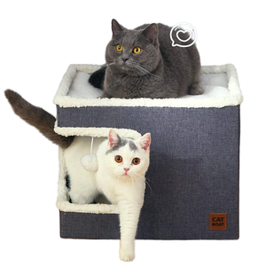 Lit-cube chauffant pour chats d'intérieur, mobilier en peluche avec griffoir, lavable en machine - Product Image 2