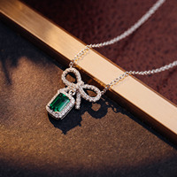 Collar de Moissanita Cultivada en Laboratorio al por Mayor de Fábrica, en Stock, Estilo Instagram, Chapado en Plata, Collar con Lazo de Oro de 18k