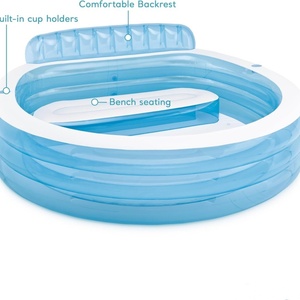 สระว่ายน้ำเป่าลม PVC สีฟ้า ขนาด 90*86*31 นิ้ว สระสำหรับครอบครัว พร้อมที่วางแก้ว ความจุ 156 แกลลอน - Product Image 3