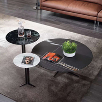Table basse de salon de style moderne avec plateau en marbre et base en acier inoxydable, ensemble de table à thé
