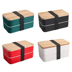 Boîte à lunch, boîte bento, boîte à lunch à double couche avec couvercle en <span class=keywords><strong>bambou</strong></span> et en bois, compartiments, boîte à lunch compatible micro-ondes - Product Image 4